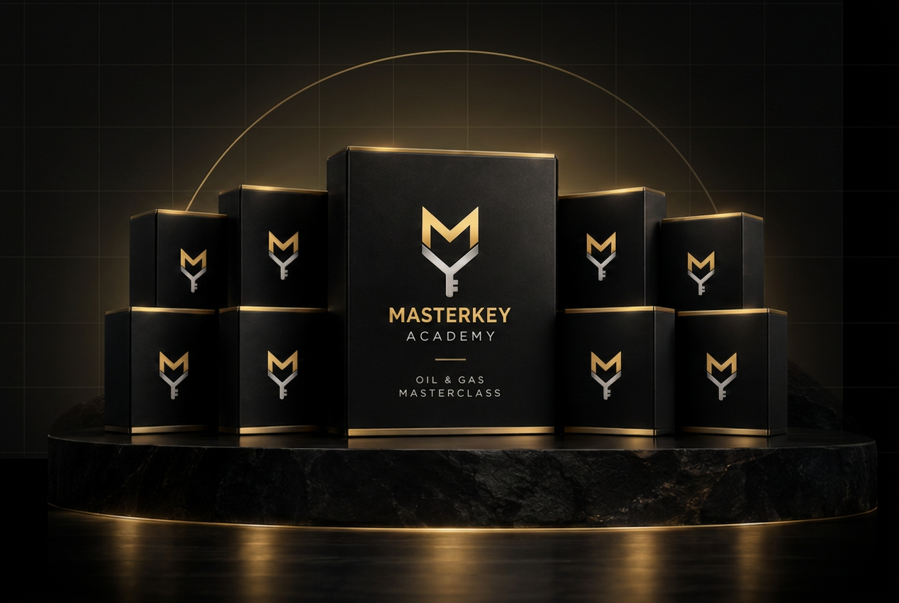 MASTERKEY ACADEMY Oil & Gas course collection on a black stone platform
